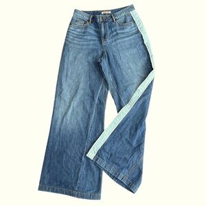 Johnny Was Blanket Stitch Wide Leg Jeans Relaxed Fit Denim Blue Size 28